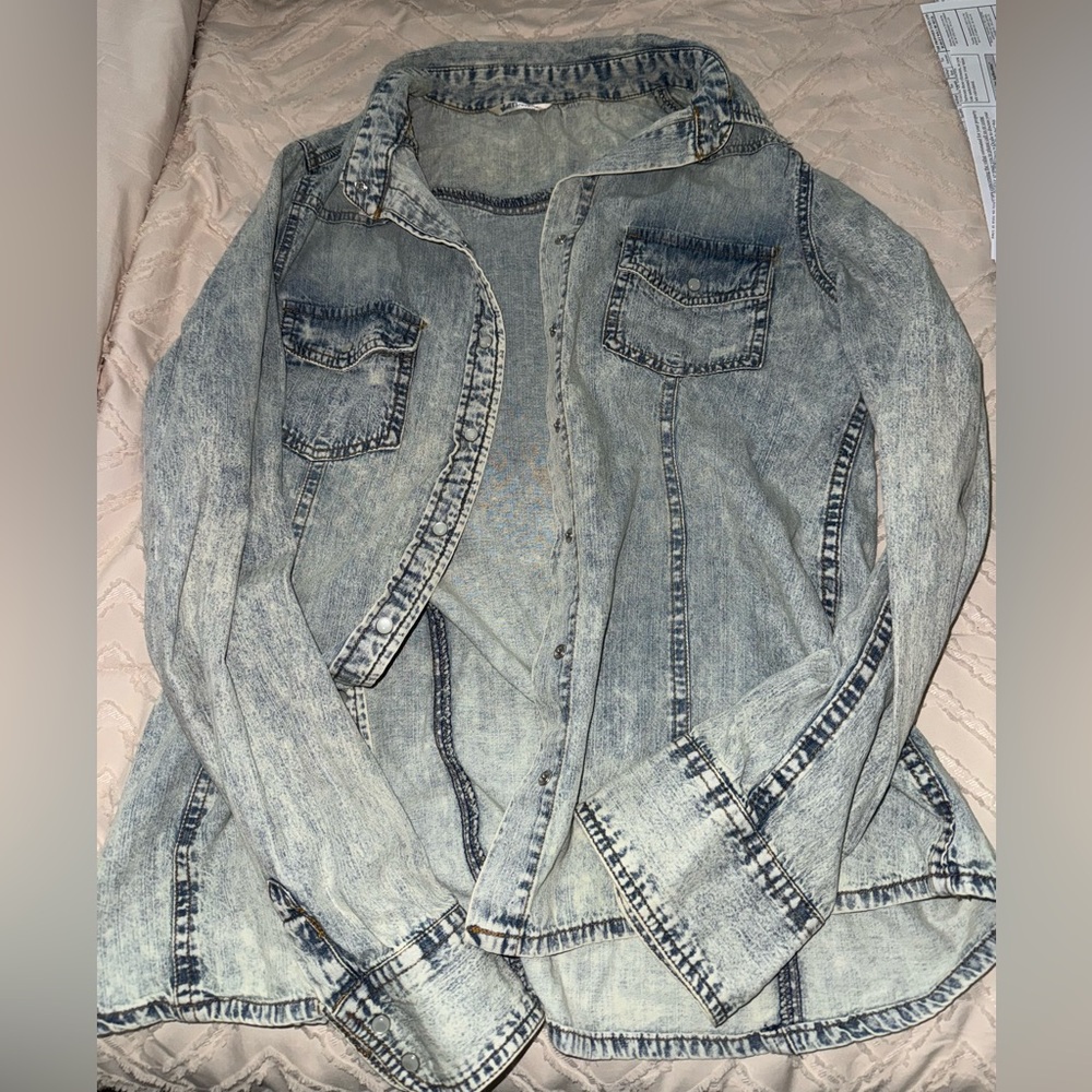 Wallflower Light Blue Denim Button Down